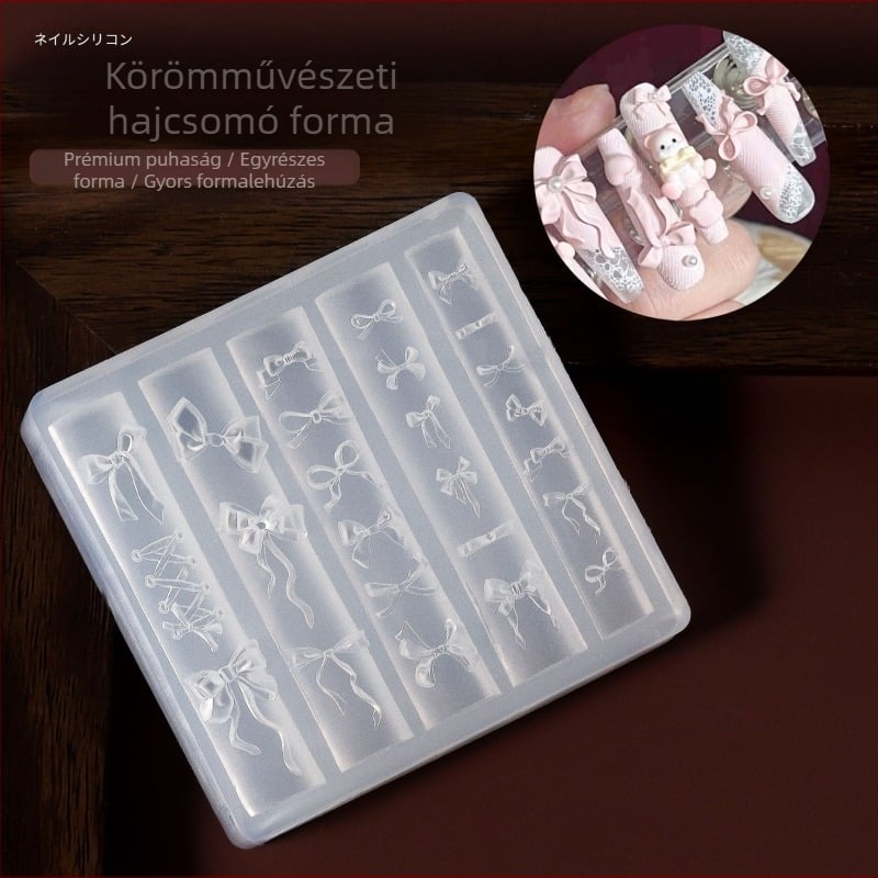 Szilikon manikűr forma – masni alakú, 3D-relief, DIY kristálydísz, 50 g