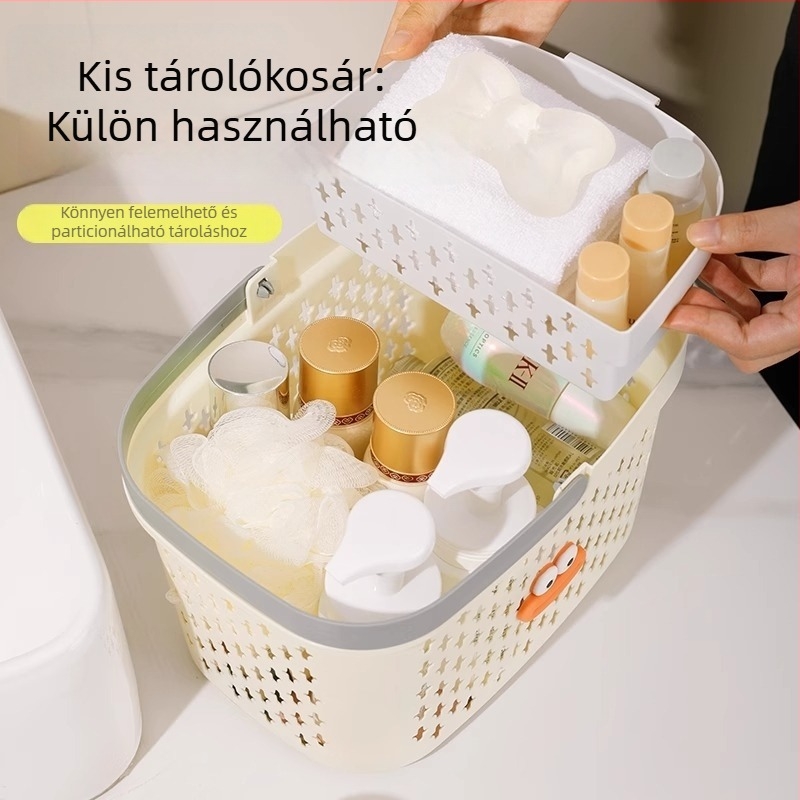Hordozható fürdőszobai kozmetikai tárolókosár, műanyag téglalap alakú kosár