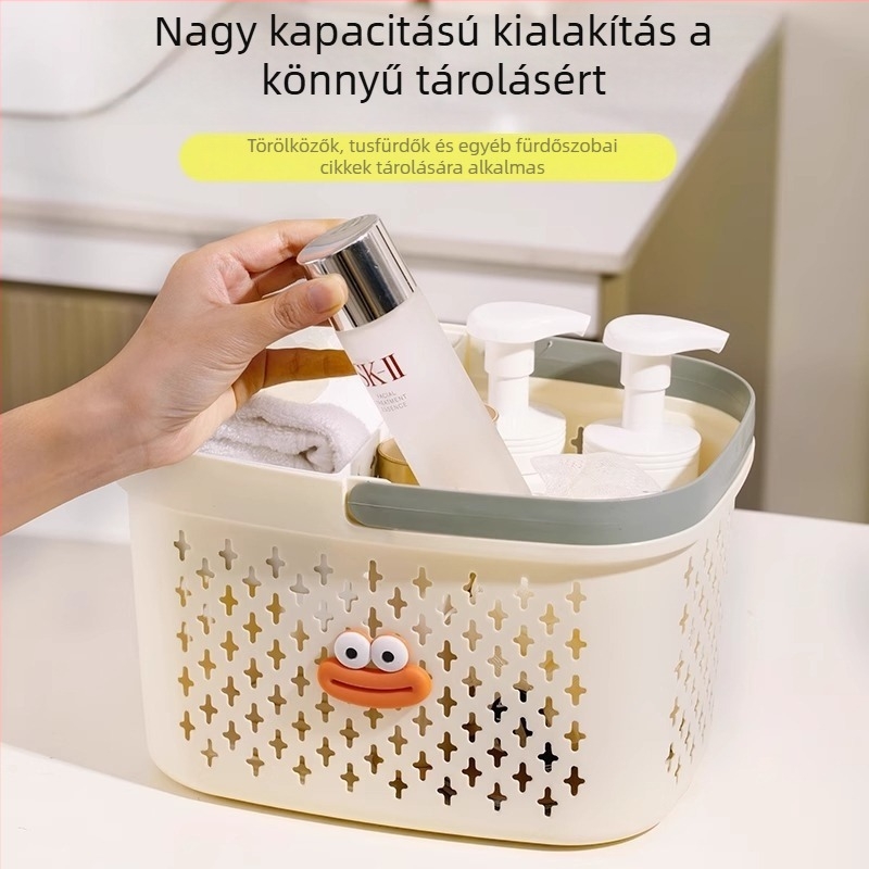 Hordozható fürdőszobai kozmetikai tárolókosár, műanyag téglalap alakú kosár