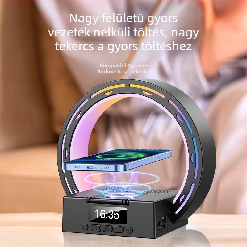 L35 Bluetooth hangszóró ébresztővel, éjjeli lámpával és telefonállvánnyal, 3 az 1-ben; Bluetooth 5.3, beépített 1200–2000 mAh akkumulátor, 15W, IPX5, frekvenciaválasz 100 Hz–20 kHz