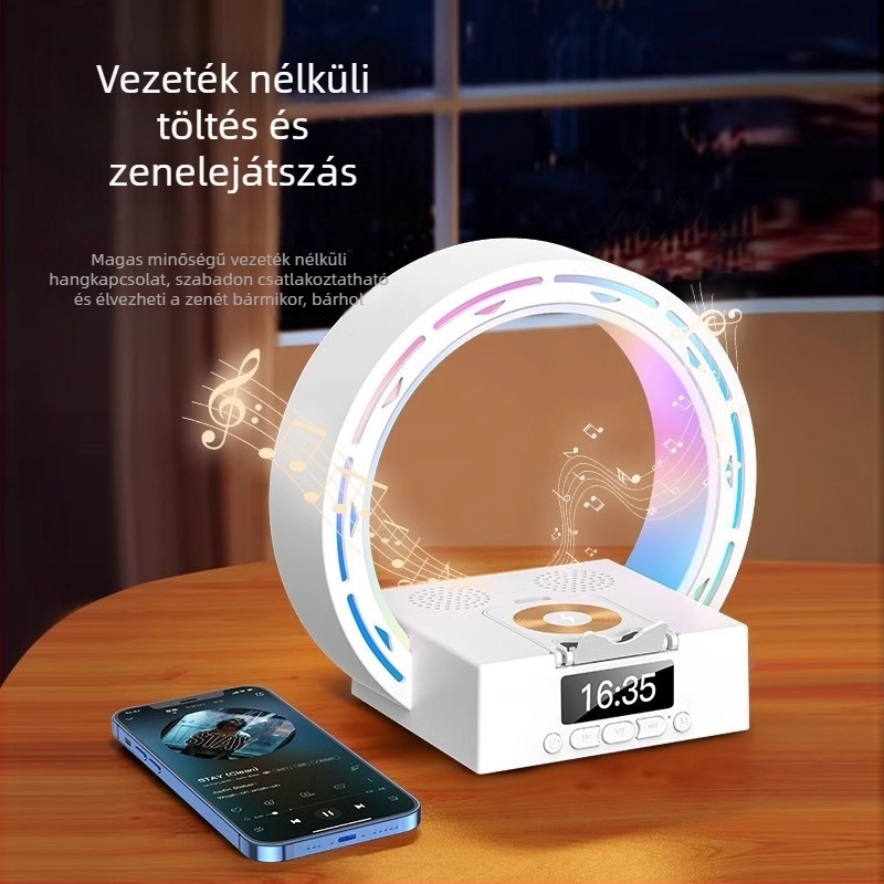 L35 Bluetooth hangszóró ébresztővel, éjjeli lámpával és telefonállvánnyal, 3 az 1-ben; Bluetooth 5.3, beépített 1200–2000 mAh akkumulátor, 15W, IPX5, frekvenciaválasz 100 Hz–20 kHz