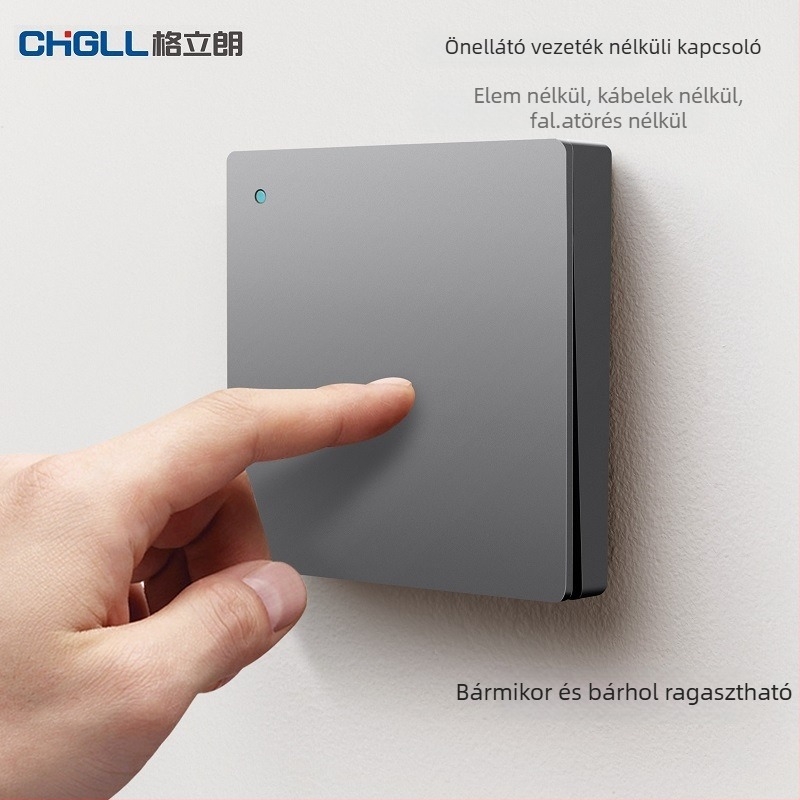 Vezeték nélküli távirányítós lámpakapcsoló falpanel, önálló energiaellátás, beltéri használatra, -20–55 °C