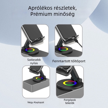 Három az egyben vezeték nélküli Bluetooth hangszóró beépített Power Bankkal és 360°-ban forgatható asztali tartóval telefonhoz/tablethez • Bluetooth 5.3 • beépített akkumulátor 1200–2000 mAh • hatótávolság 10 m • frekvenciatartomány 20 Hz–20 kHz • 5W