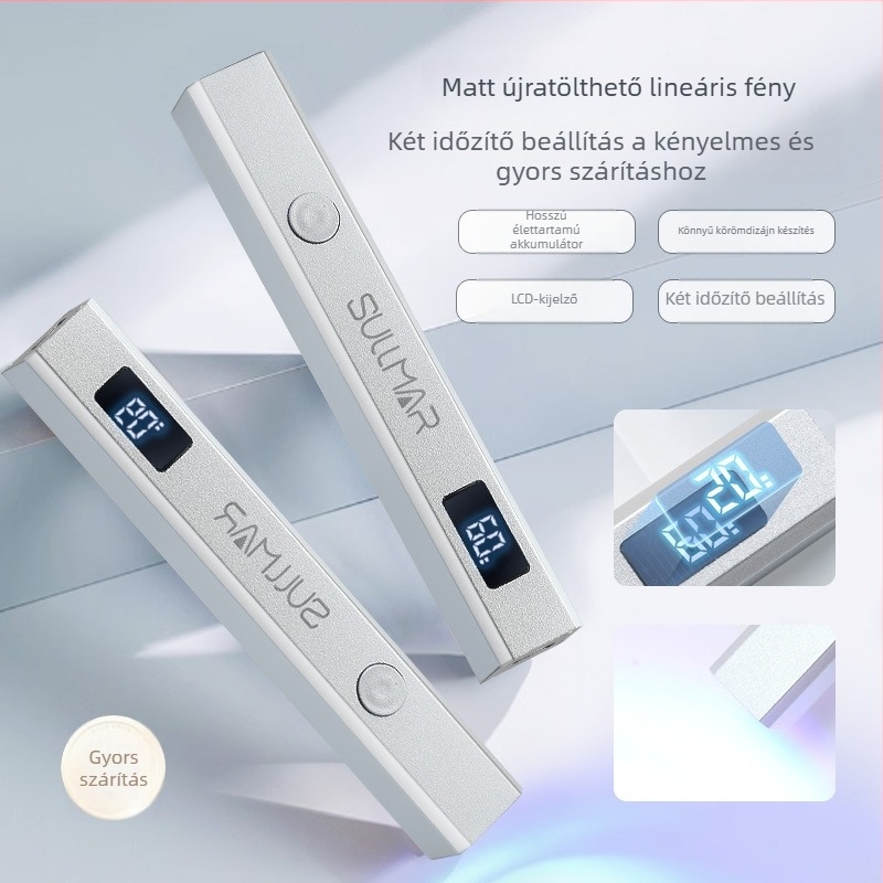 Kézben tartható, egyvonalas fém körömlámpa, hordozható újratölthető manikűr fényterápia lámpa, modell Handheld one-line lamp, származás Guangzhou, márka Red nuo