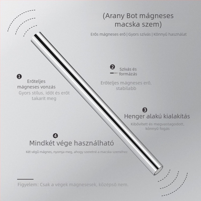 Köröm mágnes macskaszem effekt - Multifunkcionális kettős fejű hengeres állandó mágnes, rozsdamentes acél 23 g