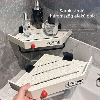 Falra szerelhető háromszög alakú tárolópolc fürdőszobához és konyhához — fúrás nélkül, 1 réteg, vákuumos rögzítés