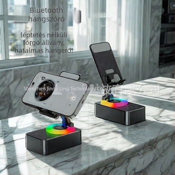 Bluetooth hangszóró telefon-tartóval és RGB világítással, 5W, beépített 1200–2000 mAh akkumulátor, Bluetooth 5.3, 100 Hz–20 kHz frekvenciatartomány, SNR ≥70 dB