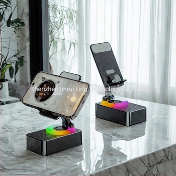 Bluetooth hangszóró telefon-tartóval és RGB világítással, 5W, beépített 1200–2000 mAh akkumulátor, Bluetooth 5.3, 100 Hz–20 kHz frekvenciatartomány, SNR ≥70 dB