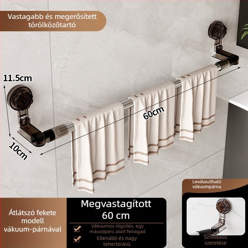Rozsdamentes acélból készült öntapadós, teleszkópos ruhaszárító rúd törölközőtartóval – balkonra, csempe/ablak, fürdőszoba