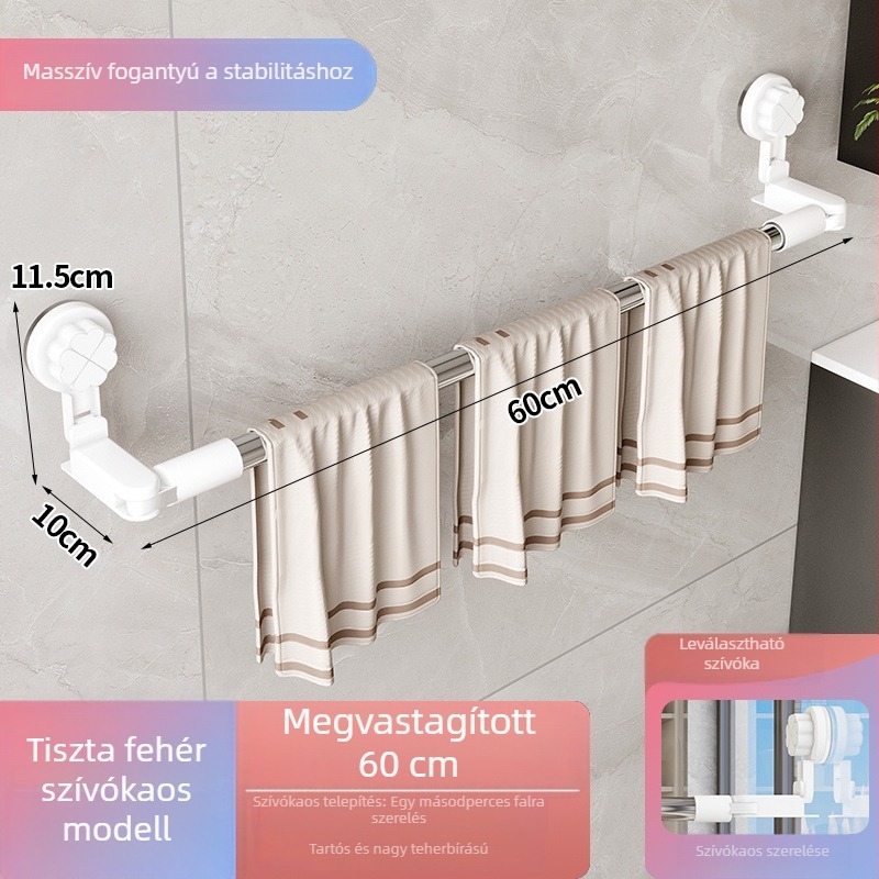 Rozsdamentes acélból készült öntapadós, teleszkópos ruhaszárító rúd törölközőtartóval – balkonra, csempe/ablak, fürdőszoba