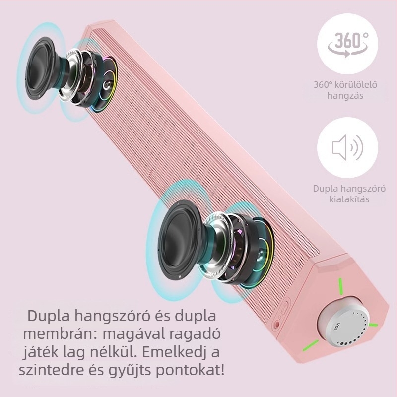 A010 Esports számítógép asztali hangszóró — Bluetooth + USB, két hangszóró, 10W, Dolby Digital