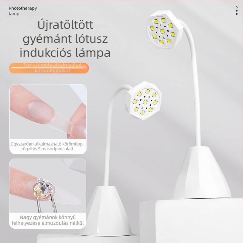 Manikűr fototerápiás készülék intelligens érzékelővel és újratölthető akkumulátorral, szalonminőségű lámpa; Diamond Table Lamp modell; Zhejiang eredetű; OEM