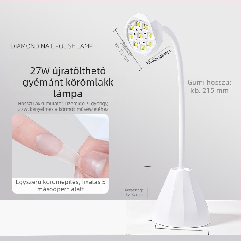 Manikűr fototerápiás készülék intelligens érzékelővel és újratölthető akkumulátorral, szalonminőségű lámpa; Diamond Table Lamp modell; Zhejiang eredetű; OEM