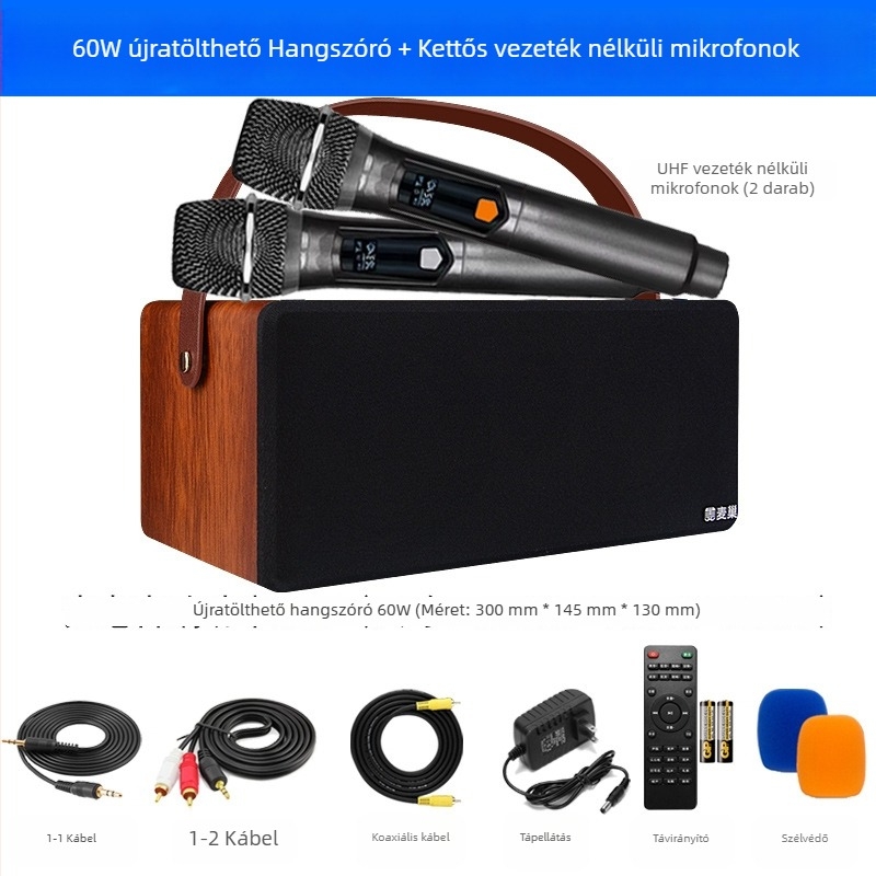 Otthoni karaoke mikrofonrendszer Bluetooth hangszórókkal, 2 hangszóró, 20 Hz–20 kHz, SNR 75 dB, beépített 6000 mAh akkumulátor