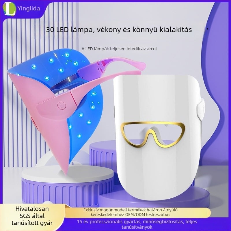 Hordozható otthoni LED háromszínű direkt fény arcmaszk fotonos bőrfelújításra – otthoni szépségápoló készülék