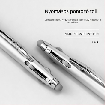 Manikűr Point Pen, öt az egyben, nyomógombos típusú eszköz, dupla fejű fúróval és vonalhúzó funkcióval, műanyag