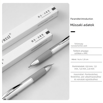 Manikűr Point Pen, öt az egyben, nyomógombos típusú eszköz, dupla fejű fúróval és vonalhúzó funkcióval, műanyag