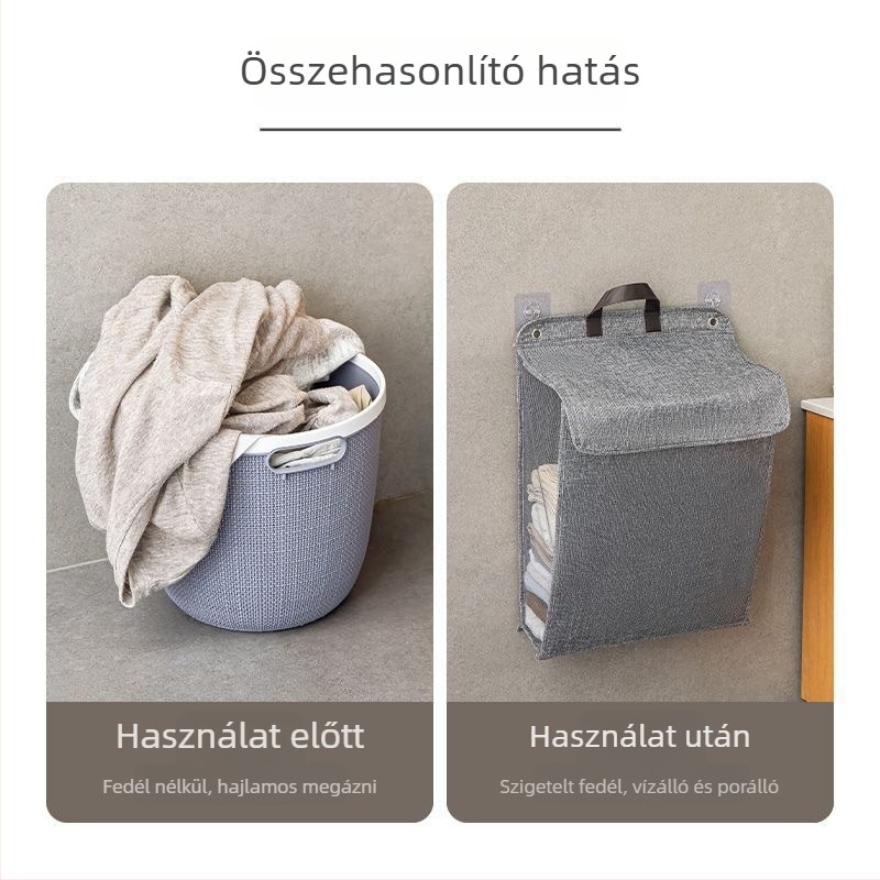 Összecsukható falra szerelhető kosár piszkos ruhákhoz, pamut anyag, otthoni és kollégiumi tárolás, modern minimalist dizájn