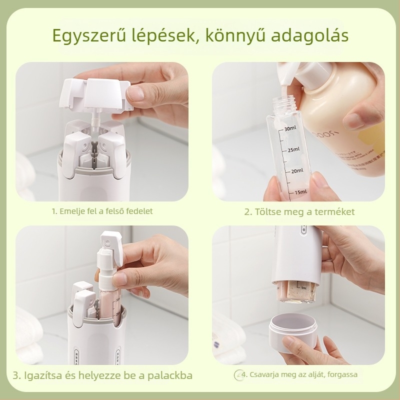 Négy az egyben utazási adagoló palack, PP anyagból, hordozható kozmetikai tároló (sampon és tusfürdő)