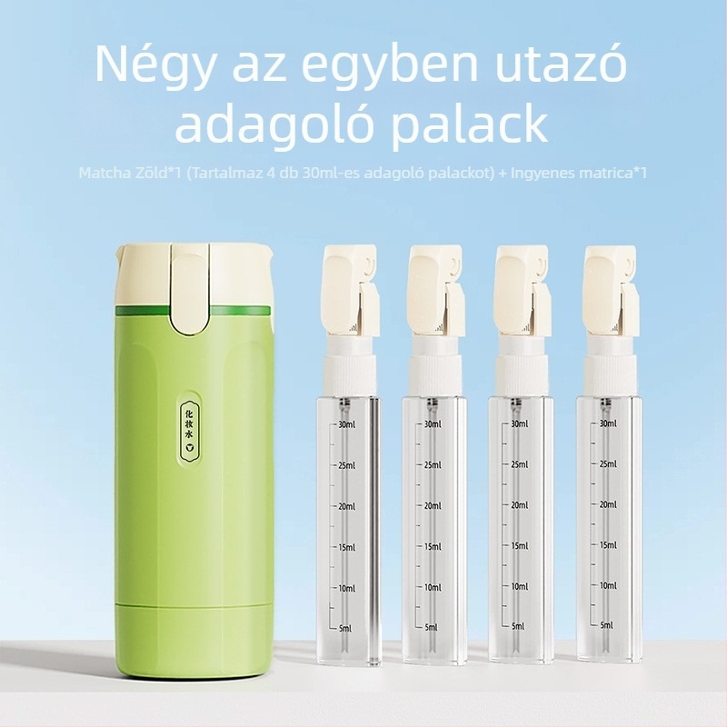 Négy az egyben utazási adagoló palack, PP anyagból, hordozható kozmetikai tároló (sampon és tusfürdő)