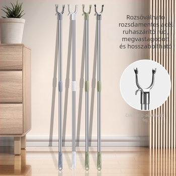 Ruhaszárító rúd kinyújtható villás fejjel erkélyre, rozsdamentes acél, Unique márka, modern stílus