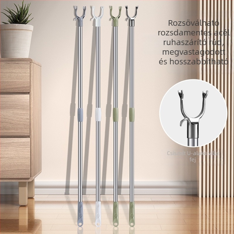 Ruhaszárító rúd kinyújtható villás fejjel erkélyre, rozsdamentes acél, Unique márka, modern stílus