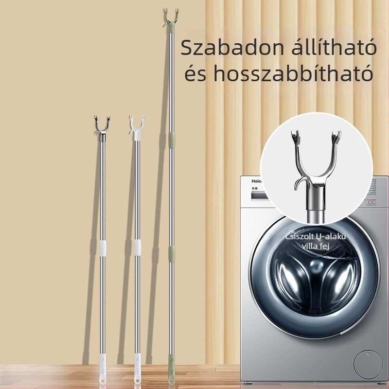 Ruhaszárító rúd kinyújtható villás fejjel erkélyre, rozsdamentes acél, Unique márka, modern stílus