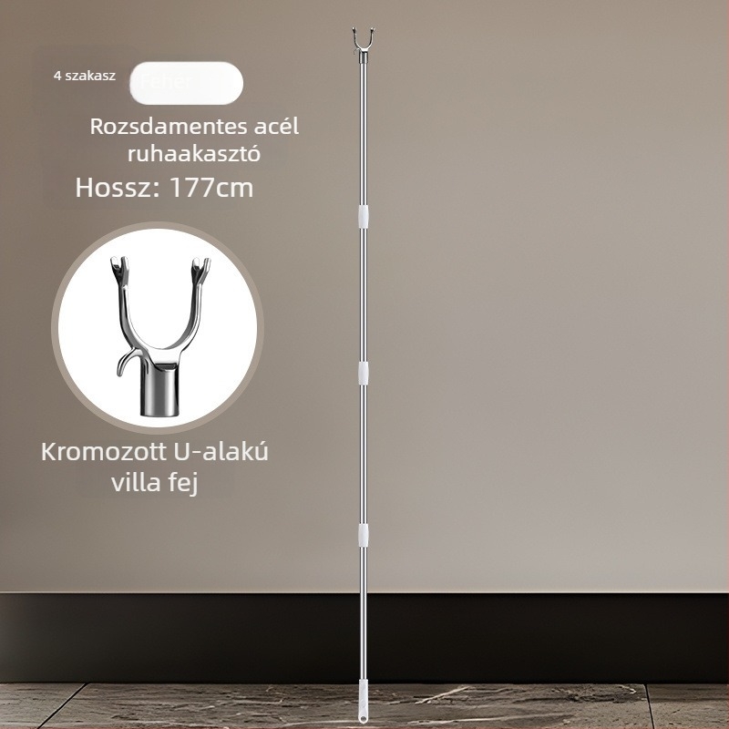 Ruhaszárító rúd kinyújtható villás fejjel erkélyre, rozsdamentes acél, Unique márka, modern stílus
