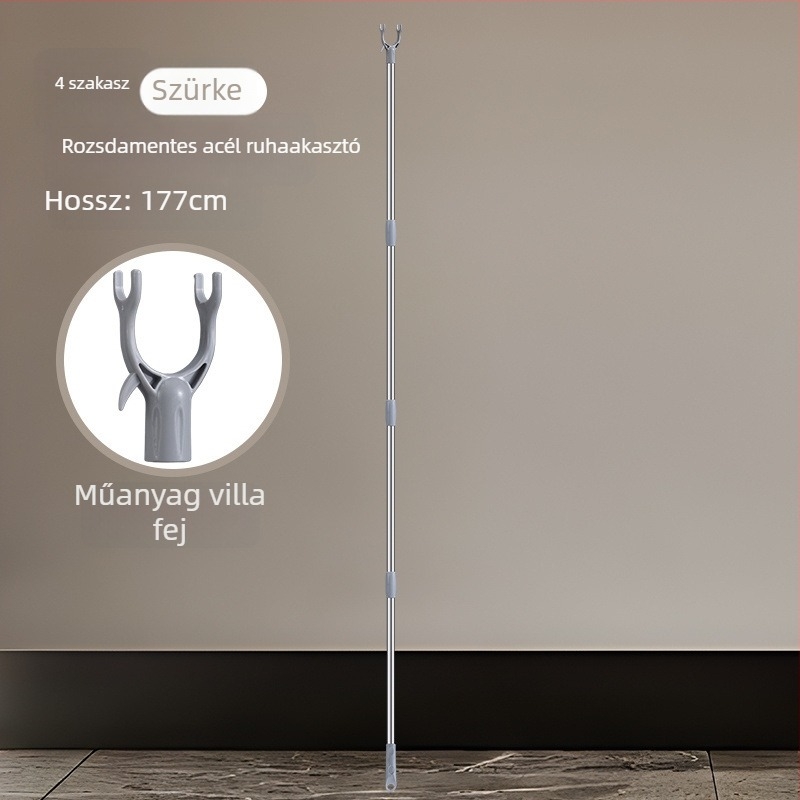 Ruhaszárító rúd kinyújtható villás fejjel erkélyre, rozsdamentes acél, Unique márka, modern stílus