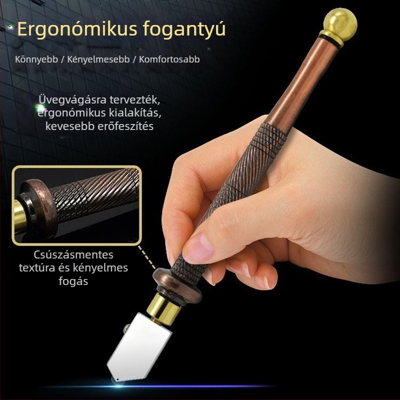 Roller típusú ötvözet csempevágó kés, bronz fogantyúval, kézi működtetésű