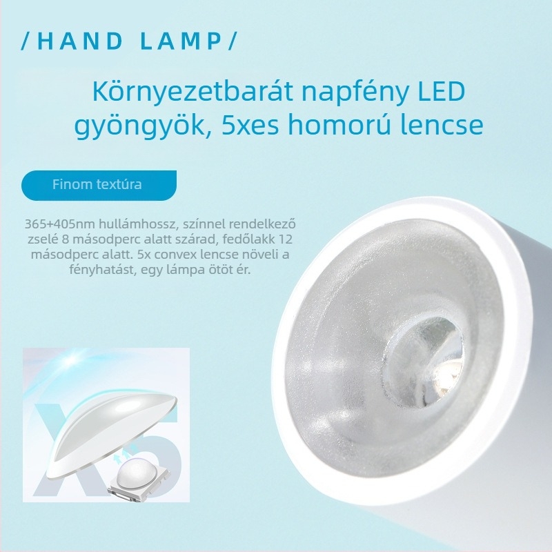 Köröm-fototerápiás lámpa, kézi, hordozható, újratölthető energiaellátással, modell: Hand Held One-Word Lamp
