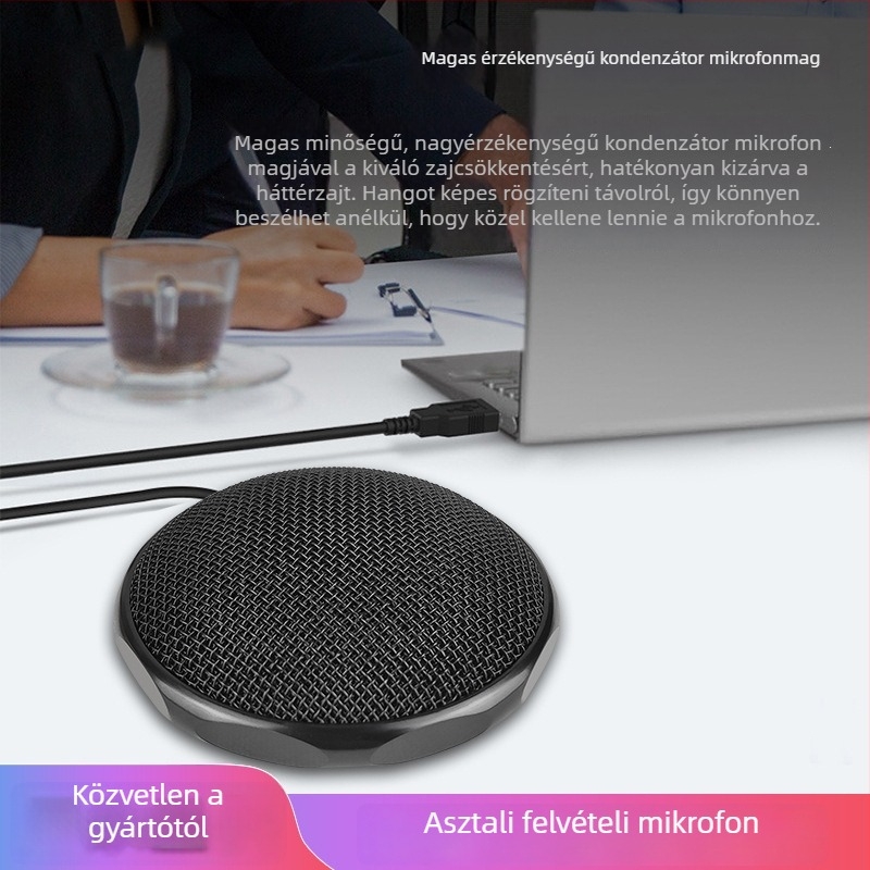 USB omnidireziós kondenzátormikrofon karaokehoz, játékokhoz és találkozókhoz — 100 Hz–20 kHz, SNR ≥70 dB, Plug‑and‑Play USB