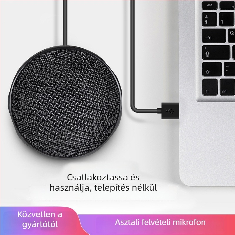USB omnidireziós kondenzátormikrofon karaokehoz, játékokhoz és találkozókhoz — 100 Hz–20 kHz, SNR ≥70 dB, Plug‑and‑Play USB