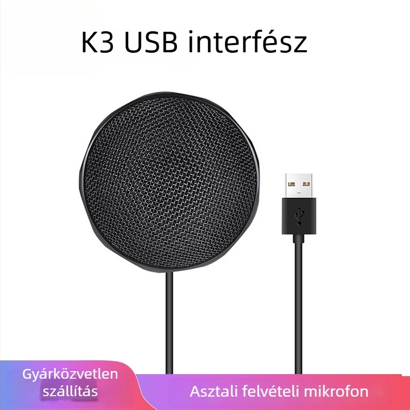USB omnidireziós kondenzátormikrofon karaokehoz, játékokhoz és találkozókhoz — 100 Hz–20 kHz, SNR ≥70 dB, Plug‑and‑Play USB