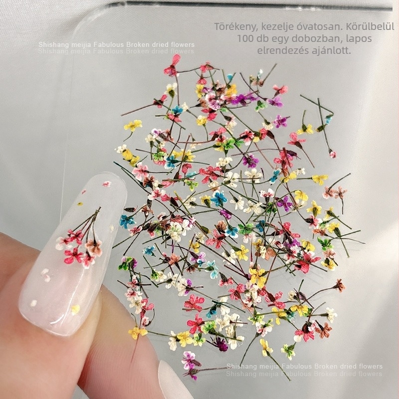 Köröm művészet dekoráció szárított virágokkal — Hercegnő sorozat, flitterek DIY körmök dekorja, virágos mintázat