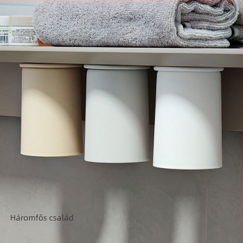 Tükör alatti mágneses fogkefetartó és szájöblítő pohár tartó, műanyag, fúrás nélküli rögzítés, négytagú család számára (anyag: műanyag; funkció: mágneses rögzítés; szerelés: fúrás nélküli)