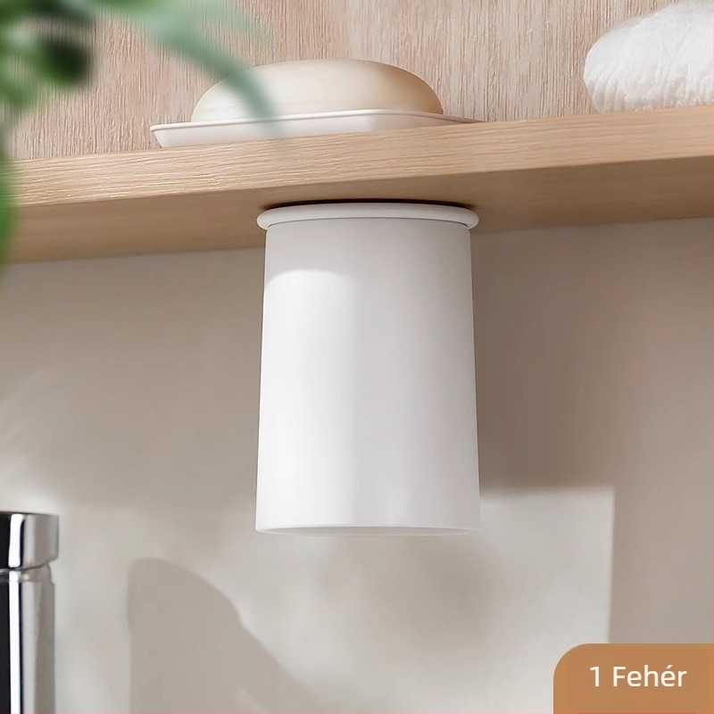 Tükör alatti mágneses fogkefetartó és szájöblítő pohár tartó, műanyag, fúrás nélküli rögzítés, négytagú család számára (anyag: műanyag; funkció: mágneses rögzítés; szerelés: fúrás nélküli)