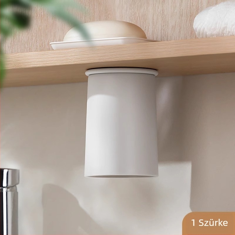 Tükör alatti mágneses fogkefetartó és szájöblítő pohár tartó, műanyag, fúrás nélküli rögzítés, négytagú család számára (anyag: műanyag; funkció: mágneses rögzítés; szerelés: fúrás nélküli)