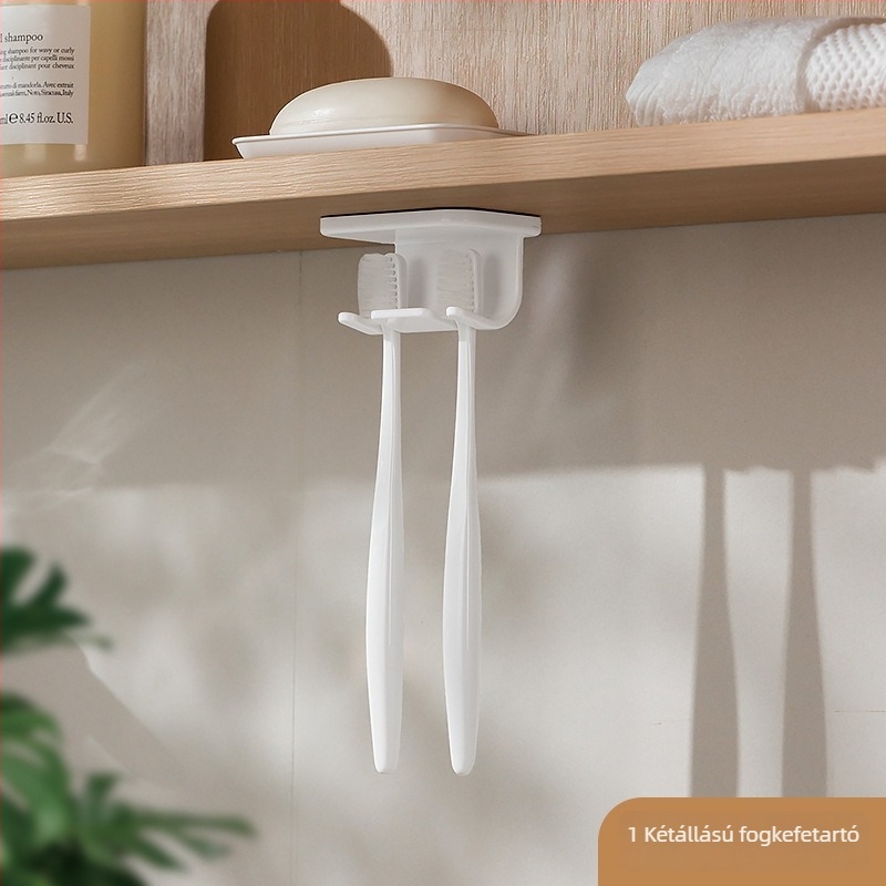 Tükör alatti mágneses fogkefetartó és szájöblítő pohár tartó, műanyag, fúrás nélküli rögzítés, négytagú család számára (anyag: műanyag; funkció: mágneses rögzítés; szerelés: fúrás nélküli)