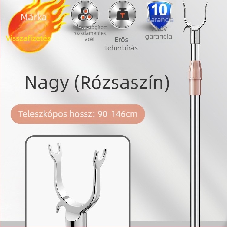 Teleszkópos ruhaszárító rúd villás végekkel, rozsdamentes acél, otthoni használatra