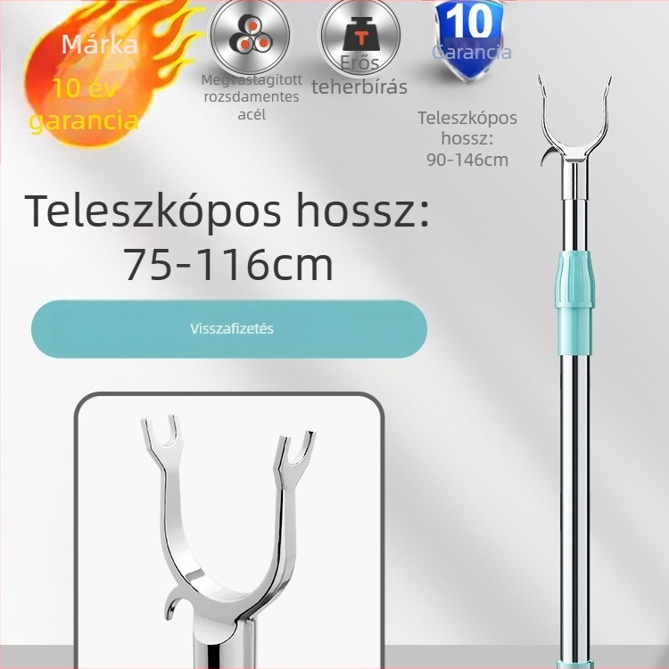 Teleszkópos ruhaszárító rúd villás végekkel, rozsdamentes acél, otthoni használatra