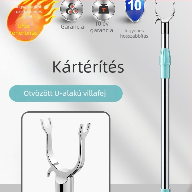 Teleszkópos ruhaszárító rúd villás végekkel, rozsdamentes acél, otthoni használatra