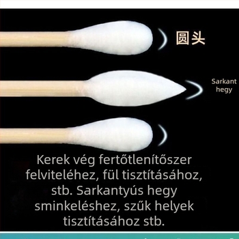 Fültisztító pálcikák, fából készült nyelekkel, fül- és smink használatra, dobozos csomagolásban