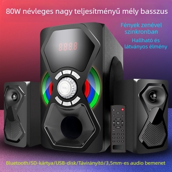 2.1‑csatornás Bluetooth multimédiás hangrendszer subwooferes erősítővel (BT 5.3; 80W; 20 Hz–20 kHz; 360° Surround; RGB világítás)