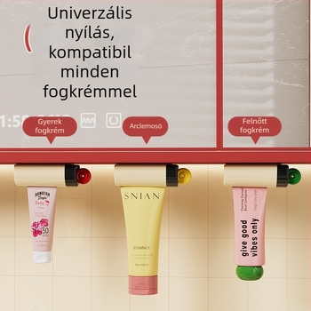 Mágneses fogkrémadagoló a tükör alatti szekrényhez, fúrás nélkül, sűrítő klipsz