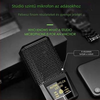 PC Karaoke kondenzátor-mikrofon nagy-diapragma design, beépített 1200-2000 mAh akkumulátor, 8-12 óra élettartam, SNR ≥100 dB, 1 W