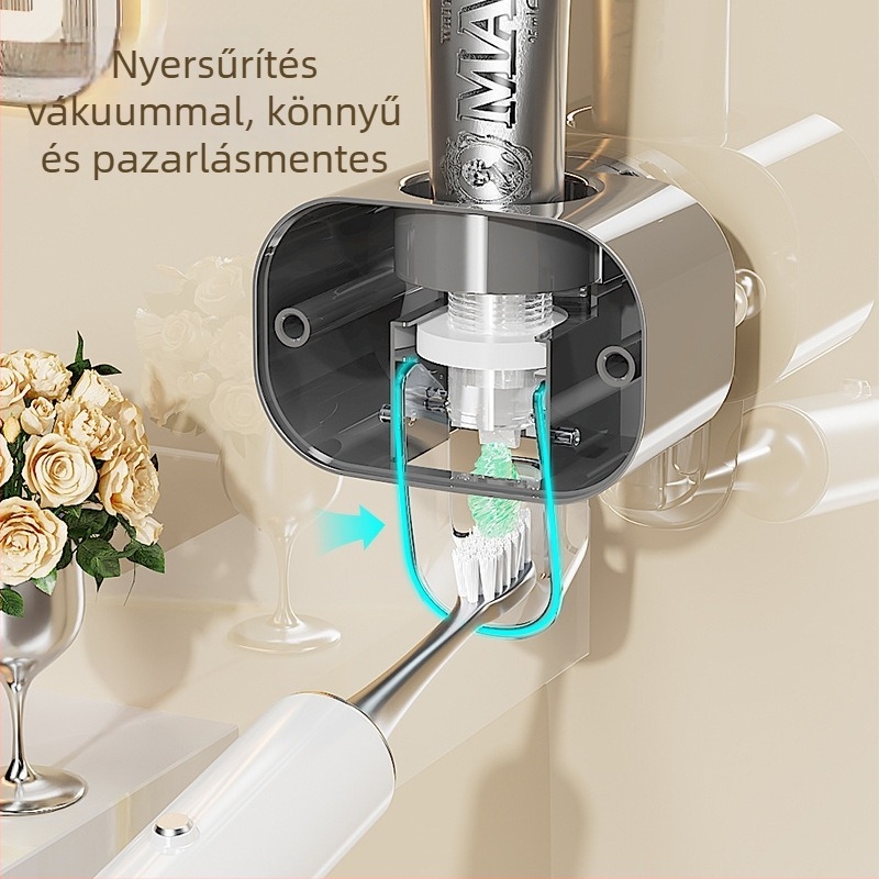 Falihoz szerelt fogkrém-kinyomó, vákuumos pumpával, automata pumpa gyerekeknek, fogkrém-tároló polccal