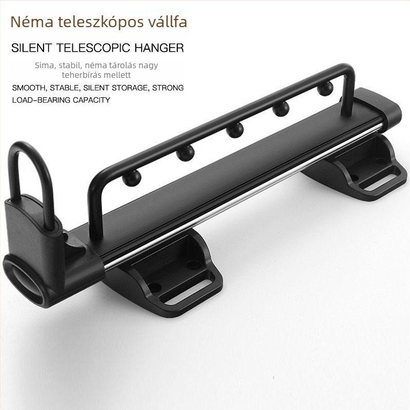 Felsőrögzítésű teleszkópos ruhafogas, gardróbsín egyetlen rúddal és kihúzható nadrágpolccal