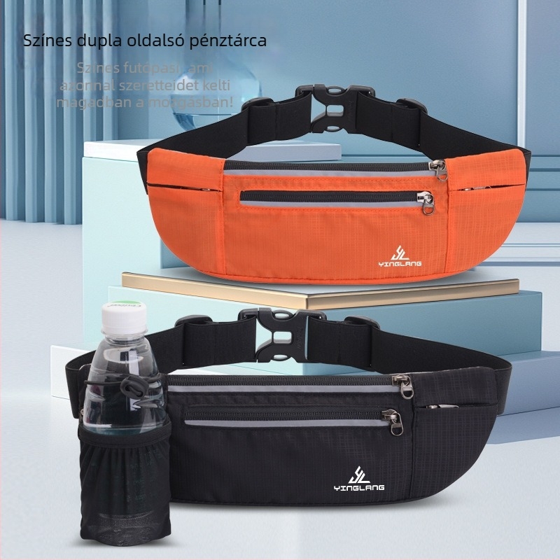 Futó ital-tartó deréktáska — uniszex, csíkos mintázat, nylon, légáteresztő, vízálló, anti-theft, poliészter bélés