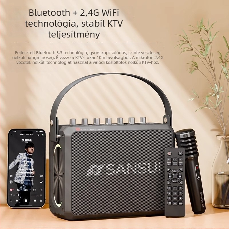Kültéri Bluetooth karaoke hangszóró mindent egyben beépített akkumulátorral, 75W, frekvencia-tartomány 100Hz-20kHz, SNR ≥70dB, 4000–6000mAh